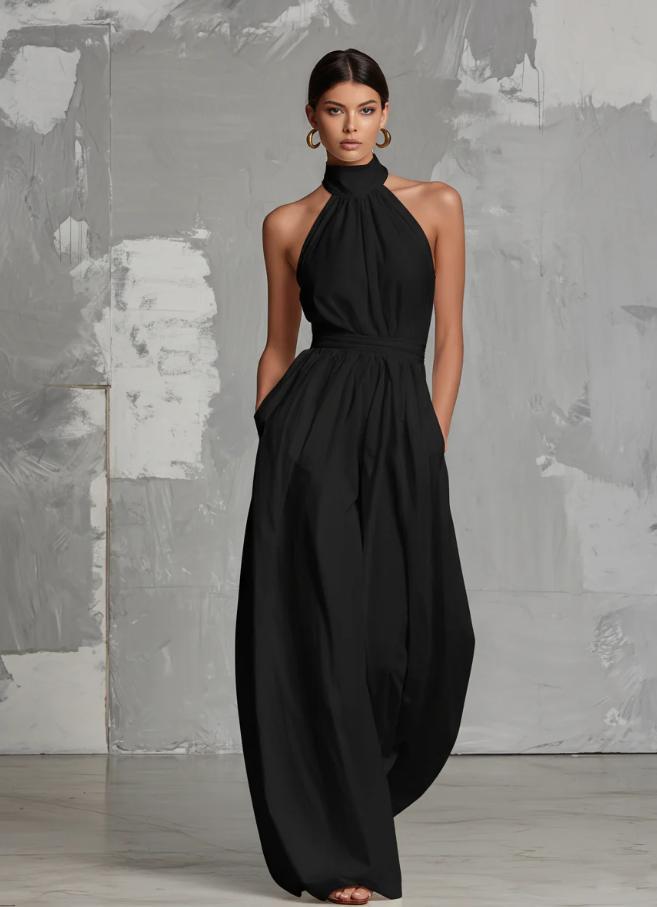 Elegant Backless Halter Sleeveless Wide-Leg Women's Jumpsuit - Summer 2026 Collection, Europe