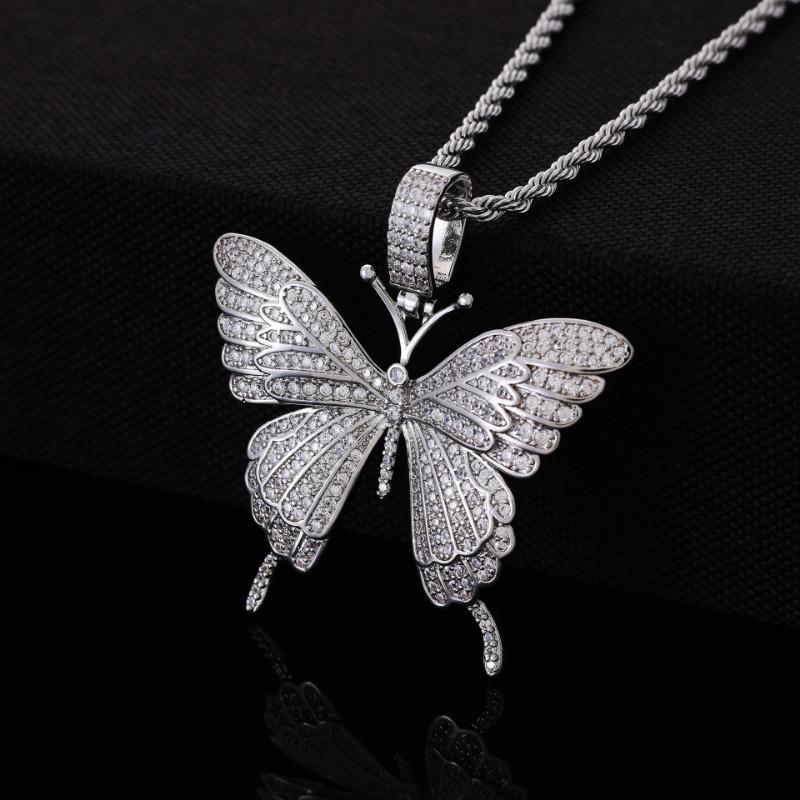 

Iced Out Butterfly Pendant Necklace For Men/Women Gold Plated Stainless Steel Hip Hop JewelryButterfly Pendant серебряный