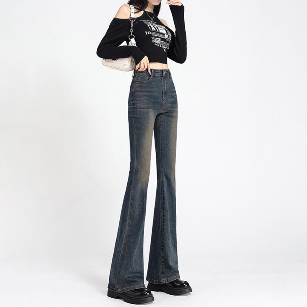 Neutral sweet and spicy washed micro-flared jeans spring and autumn new fashionable versatile horseshoe micro-pulled jeans