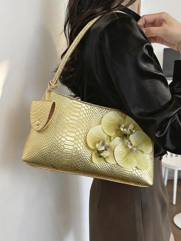 Style Pu Flower Decor Shoulder Bag For Daily Use