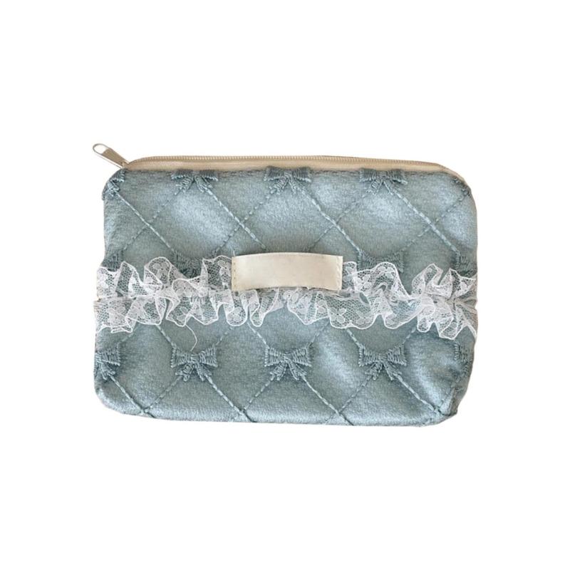 Elegant Floral Lace Trimmed Wallet Small Storage Bag Polyester Stylish Lightweight Carryall For Coin Accessories