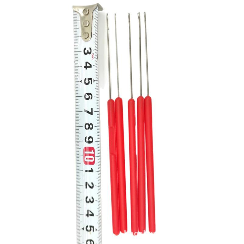 DIY Bead Threading and Knotting Tool with Red Handle for Jewelry Crafting.