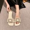 Rhinestone women's summer new slippers soft bottom soft surface fairy outer wear foot cover flat beach sandals