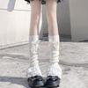 Cable Knit Leg Warmers Boot Cuffs with Bowknot Decorated Sweet Tiered Ruffled Lace Trim Leg Covers Calf Socks for Women