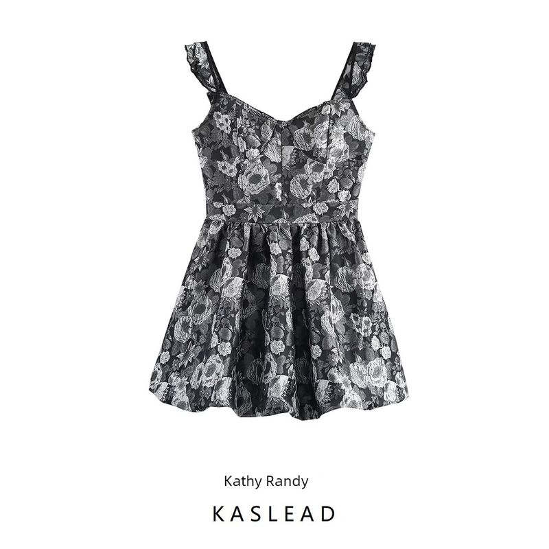 Kaslead New Arrival Women's Clothing Fashion Style Fashion Minimalist Elegant Jacquard Waist Trimming Spaghetti Straps Dress
