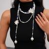 Heavy Industry Glass Pearl Beaded Flower Multi-layer Necklace Sweater Chain Necklace