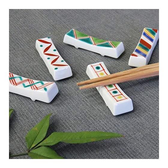 Waza no Kura Kutani Ware Chopstick Rests, Set of 5, Iroe Komon, Ceramic, Luxury Brand, Japanese Tableware, Cutlery Rest, Made in Japan