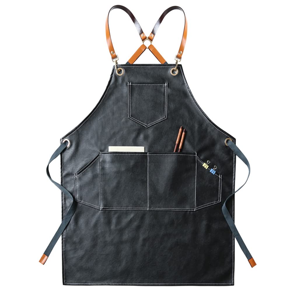 

[yumemono] Water-resistant Leather Work Apron, Lightweight and Durable, for Men and Women, Waterproof, Water-repellent, Suitable for Cafes, Work, Hair