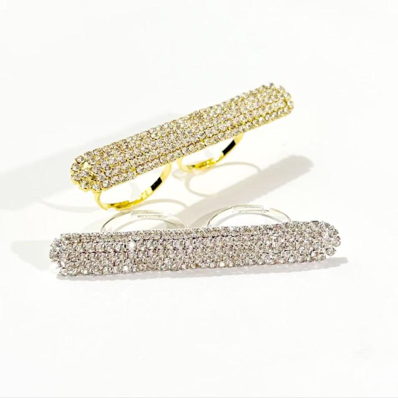 Damen Langer Balkenring Zwei Finger Handgefertigt Handaccessoires Bling Geometrisch Dubai Offene Ringe Für Frauen Party