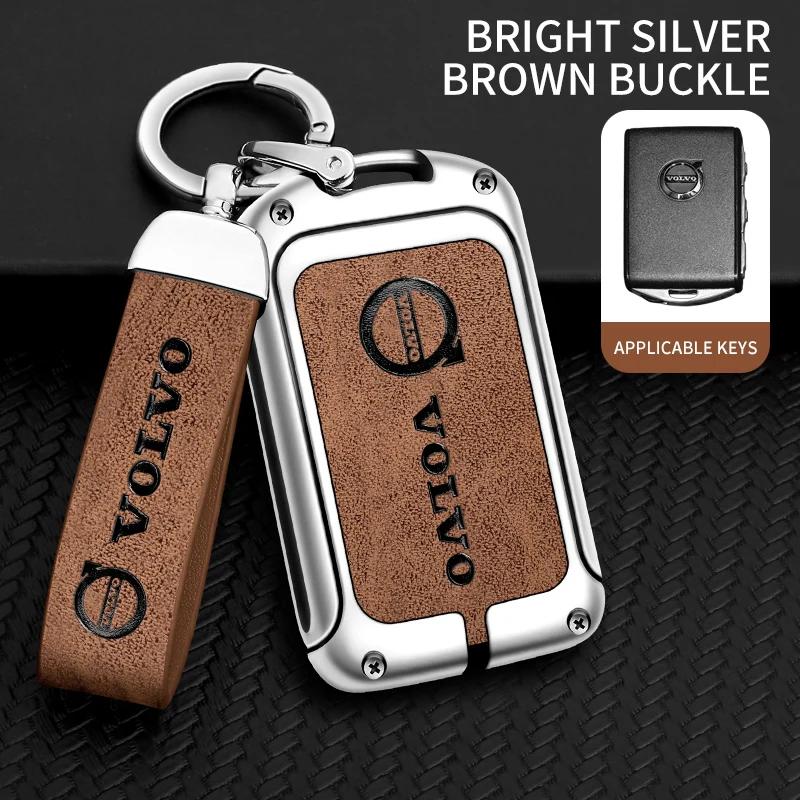 rlcr3 Zinc Alloy Leather Car Remote Key Case Cover Shell for Volvo S60 S90 XC40 XC60 XC90 V60 V90 C40 2017 2018 T5 T6 T8 Polestar 1 2