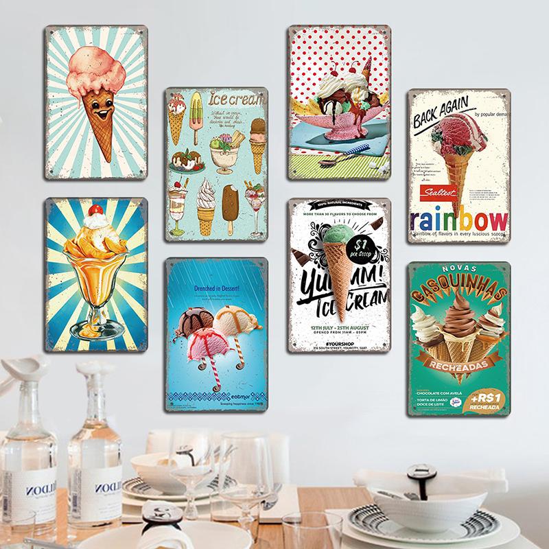 Summer Dessert Poster Vintage Metal Sign Ice Cream Cone Charlotte Metal Tin Plate Wall Decor for Cafe Shop Kitchen Living Room