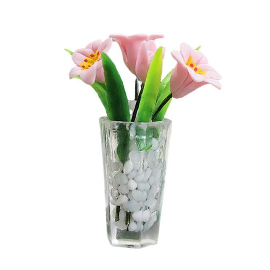 Miniature Potted Lily Toy Realistic Resin Mini Flower Vase Model Figurine DIY Photo Prop 1/12 Dollhouse Decoration Accessories