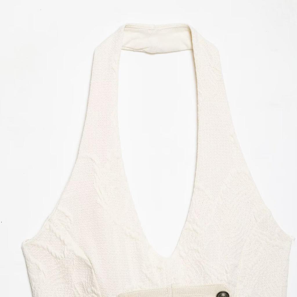 European and American style, new women's clothing, versatile jacquard knot buckle neck collar top 4770/315