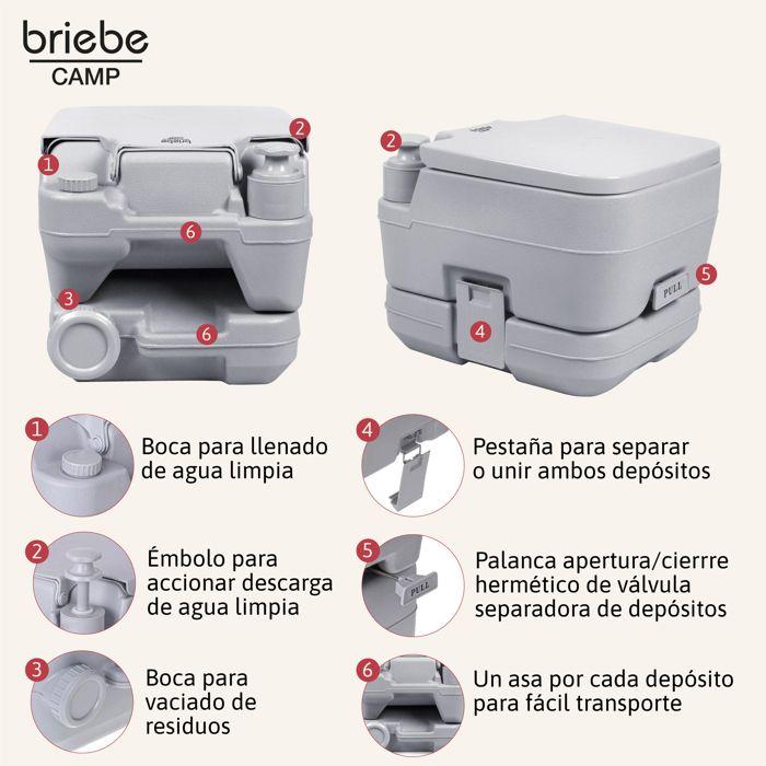 Portable Chemical Toilet for Adults 10L Camper, Camping, Motorhome Toilet Briebe Camp Compact Go Toilet WC1194 Grey