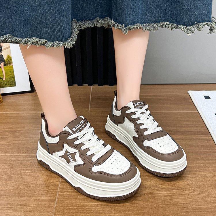 

Thick-soled heightening star board shoes in the autumn of 2024, new fashion round head little white shoes, casual muffin sports shoes 40 коричневий