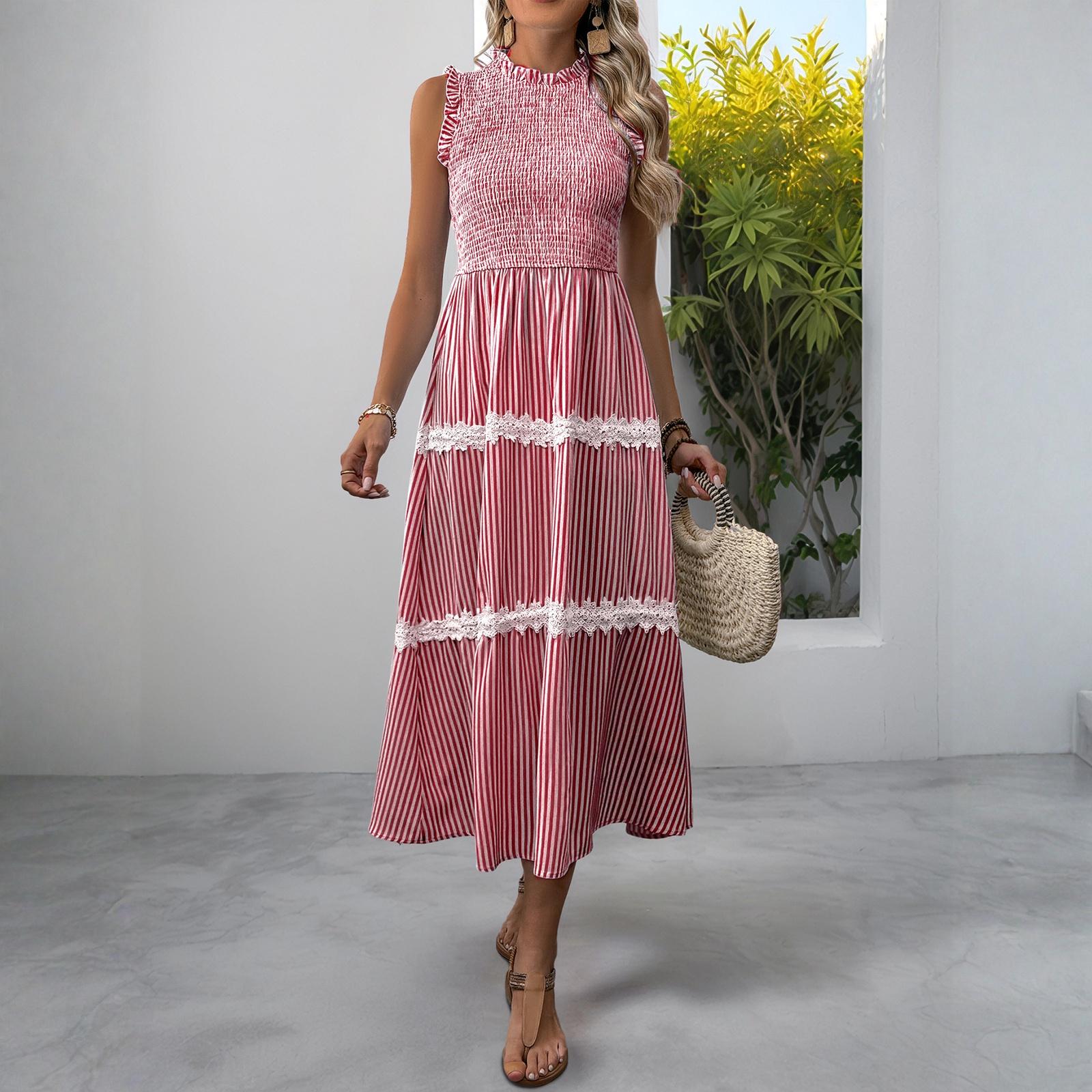 

Sleeveless Women s Dress Casual Flowy A-Line Midi Tshirt Dresses With Pockets Crewneck Vocation Boho Beach Sundress L красный