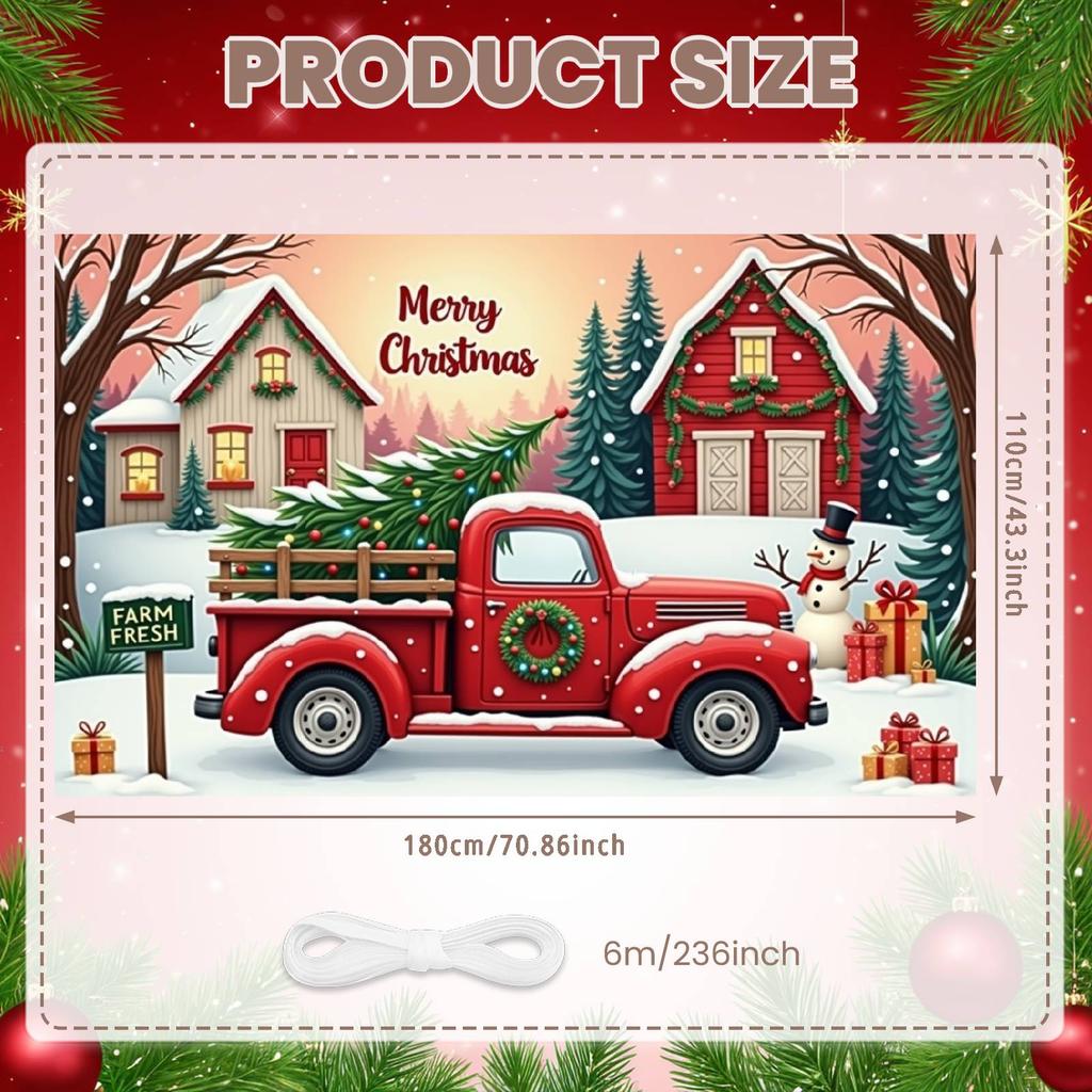 Winter Holiday Banner Red Truck Design Xmas Display Holiday Backdrop Wreath Ornament Snowy Christmas Backdrop For Christmas
