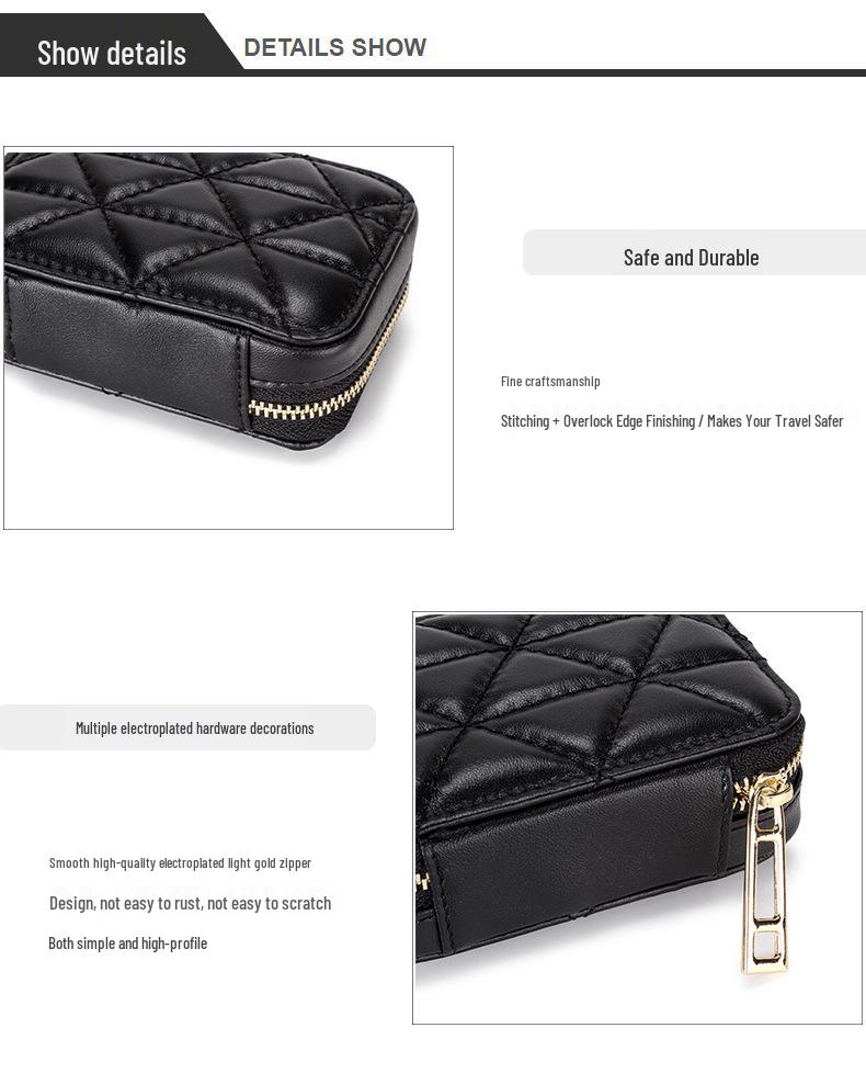 Ladies Genuine Leather Lipstick & Cosmetic Bag with Mirror, First Layer Cowhide, Small Zippered Storage, Versatile and Portable