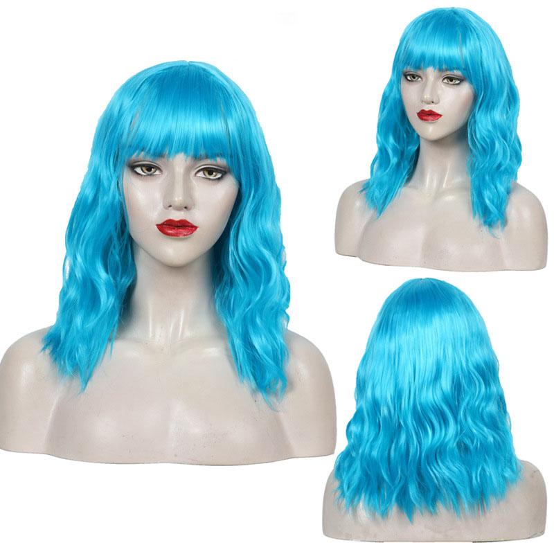 Synthetic Hair Blonde Wigs for Women Short Wavy Curly Wig with Bangs Water Wave Wig Daily Girls Cosplay Halloween Party