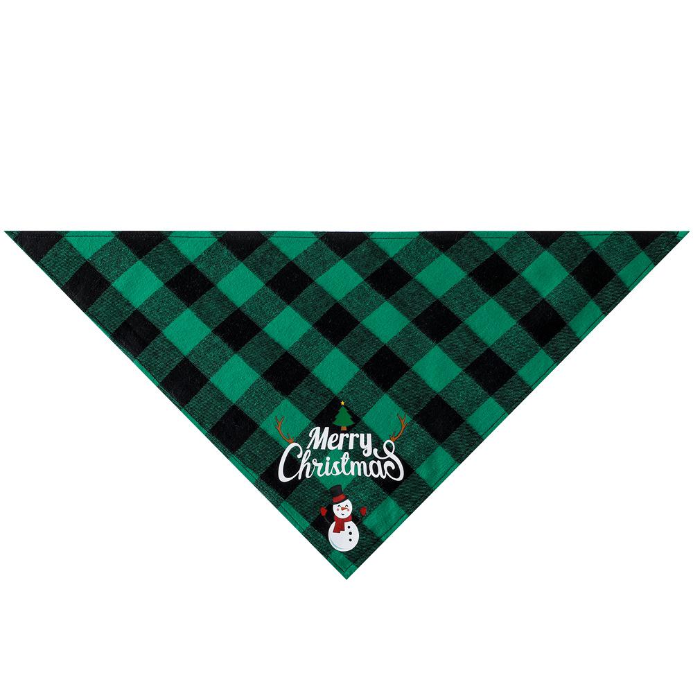 Festive Plaid Pet Drool Bib - All-Cotton Red, Black & Green Triangle Scarf