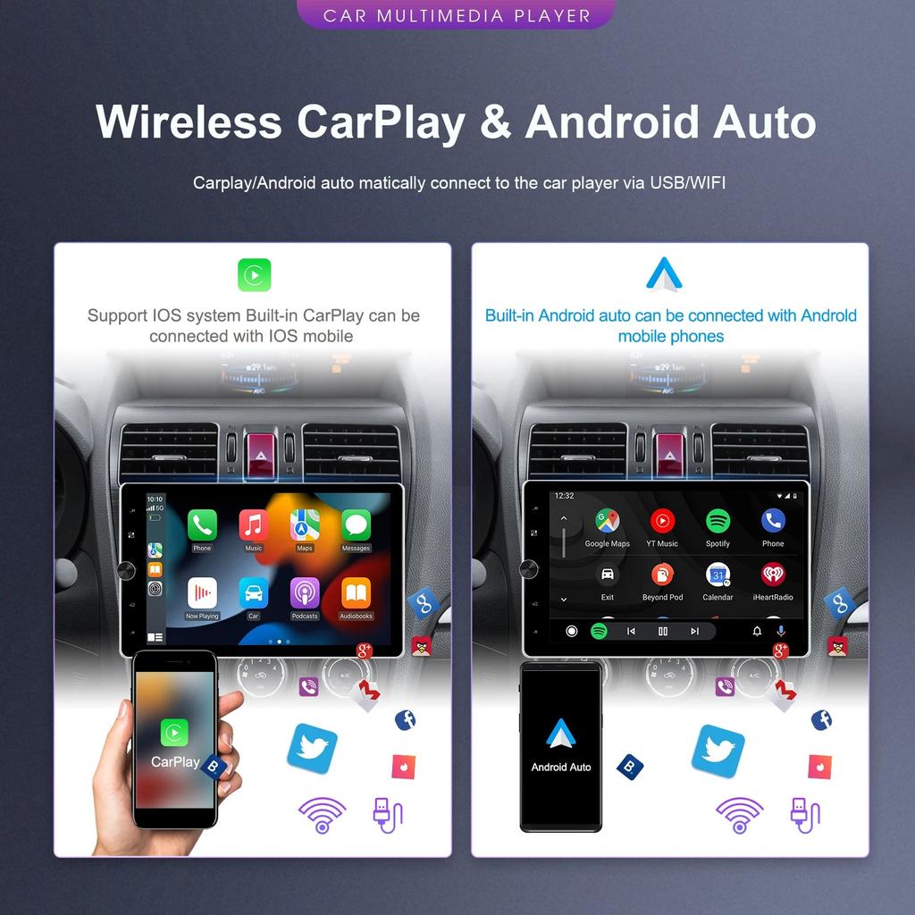 REAKOSOUND Universal 1 Din GPS Car Stereo Radio 10.4'' Android Vertical Screen Multimedia Player Carplay Android-auto WIFI RDS