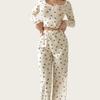 Completo Sexy da Notte da Donna in Pizzo con Pantaloni Floreali a Manica Lunga, Set Due Pezzi Casual Slim Fit
