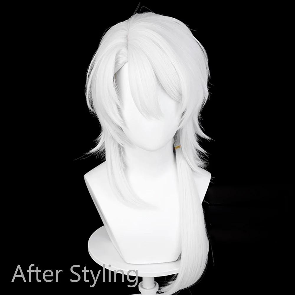 Short Synthetic White Straight Wig with Side Spilt Part Bangs for Anime Cosplay & Game Characte Party Realistic Fake Hair