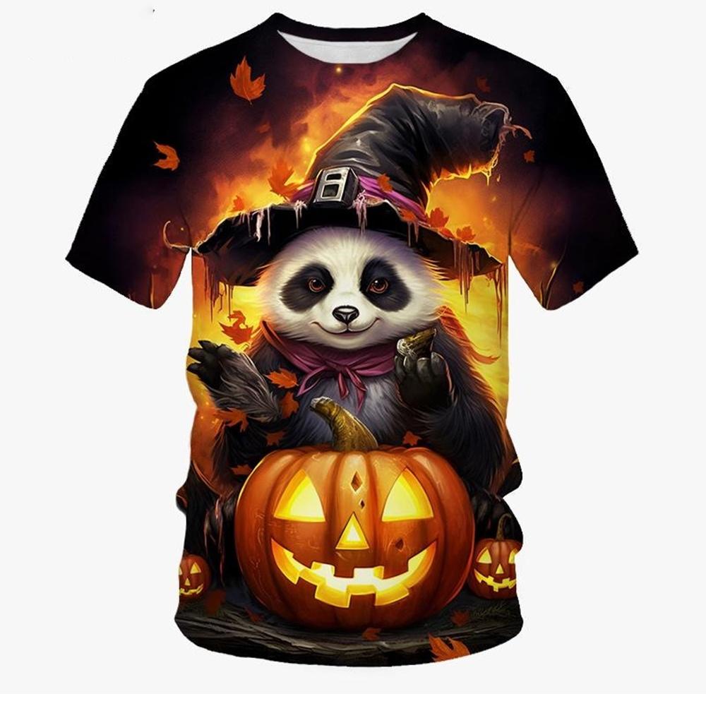 Halloween Children's T-Shirt Funny Panda Pumpkin 3D Print Summer Tops Casual Loose Pullover Tees 3-14y Gifts Children's Clothing