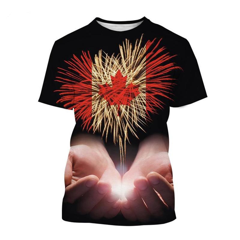 Happy Canada Day T-Shirt für Herren mit 3D-Aufdruck, kanadische Flagge, lässig, Rundhalsausschnitt, kurzärmelig, Sommer-T-Shirt, Tops, Kleidung