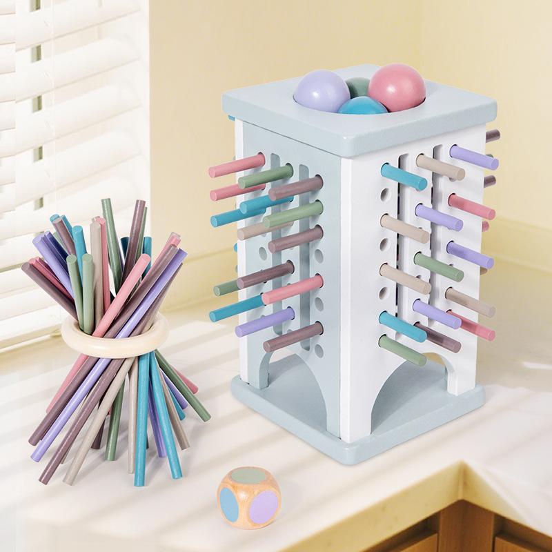 Children'S Wooden Three-In-One Stick Game Baby Early Education Wooden Stick Color Classification Pitching Puzzle Toy