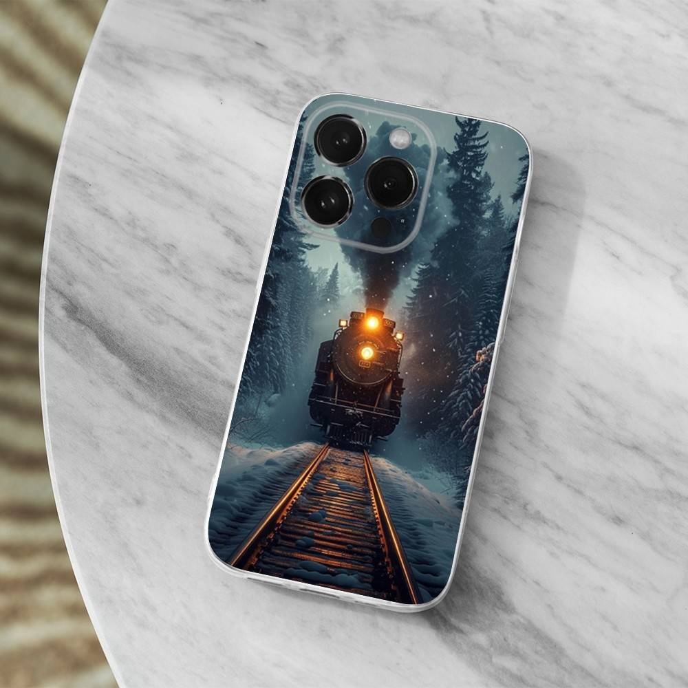 Cool Art Steam Train Phone Case For iPhone,14,13,XR,SE,12,15,Pro,Max,Plus,11,17,16,X,XS,Mini Transparent Soft Cover