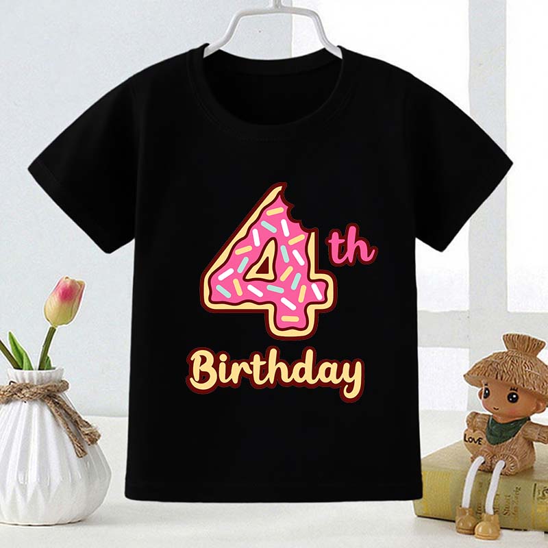 Cute Doughnut Number Print Cartoon Girls Clothes 1 2 3 4 5 6 7 8 9 Years Happy Birthday Summer Kids T Shirt Baby Boys T-Shirts