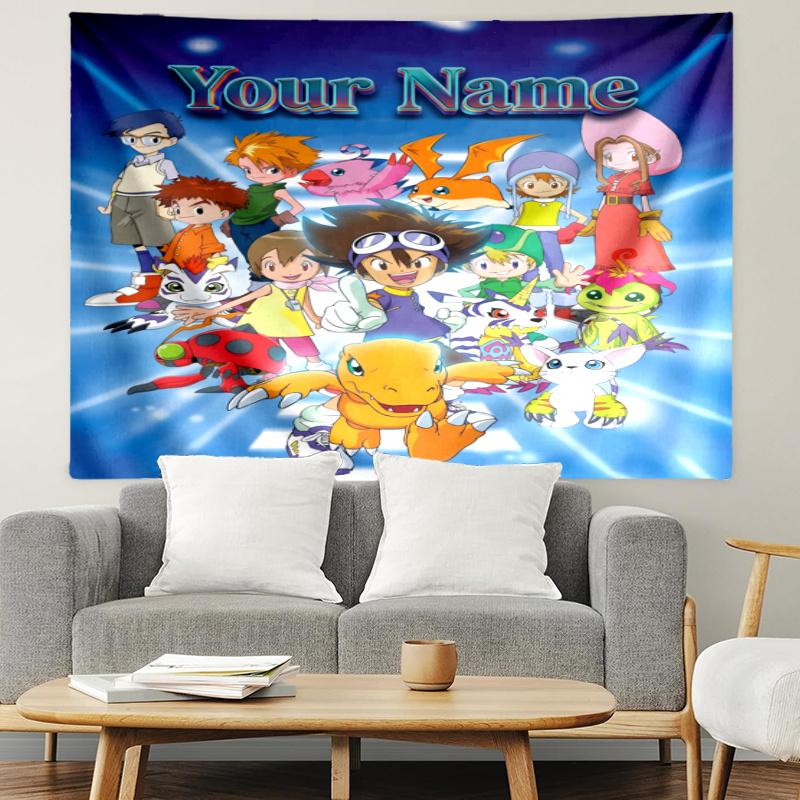 Personalized Name Digimon Tapestry, Wall Hanging Tapestry, Pattern Tapestry for Dorm Bedroom Living Room Wall Art Photography Backdrop