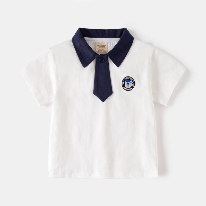 Boys' Tie Polo Shirt Short-Sleeved T-Shirt Summer Kidsren's Lapel Top Kidsren's Clothing Preppy Style Half-Sleeved Boys' Clothes