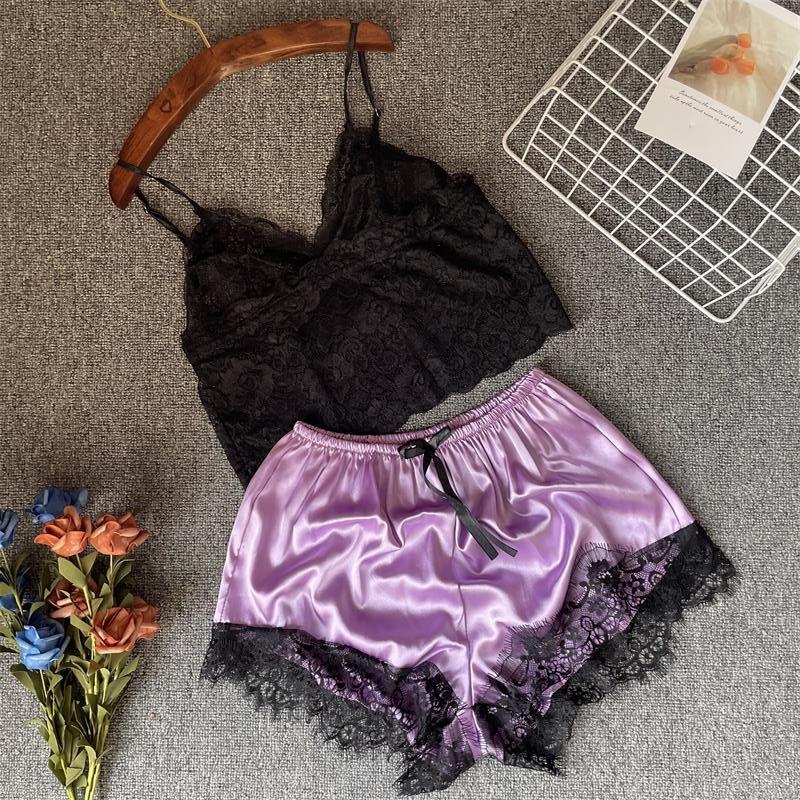Women's Lace Pajama Set Export Sexy Elegant Pullover Lace Sleeveless Lace Suspenders Pajamas