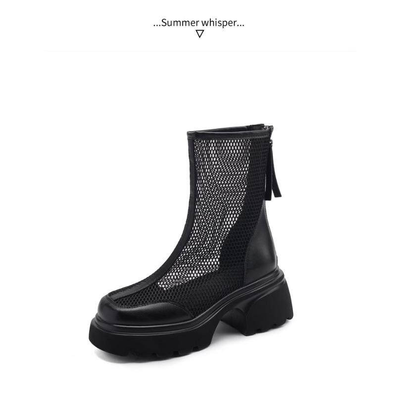 Fashion New Women's Shoes Solid Color Round Toe Thick Heel Women's Boots Fashion Mesh Breathable and Comfortable Women's Sandals