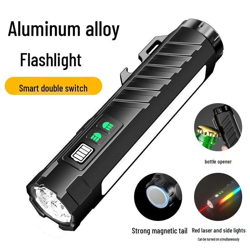 High-Power Rechargeable White Laser Flashlight with Digital Display for Outdoor Use