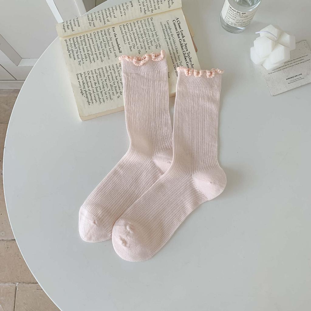 Boneless Socks Summer Thin Mesh Breathable Stacking Socks Wooden Ear Edge Medium Tube Socks Loose Lace Confinement Socks Women