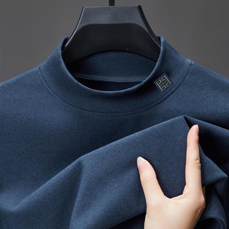 Wovey Heren Halve Hoge Kraag Basishemd Herfst Winter Collectie Effen Kleur Print Warm Veelzijdig Herenkleding 4XL blauw