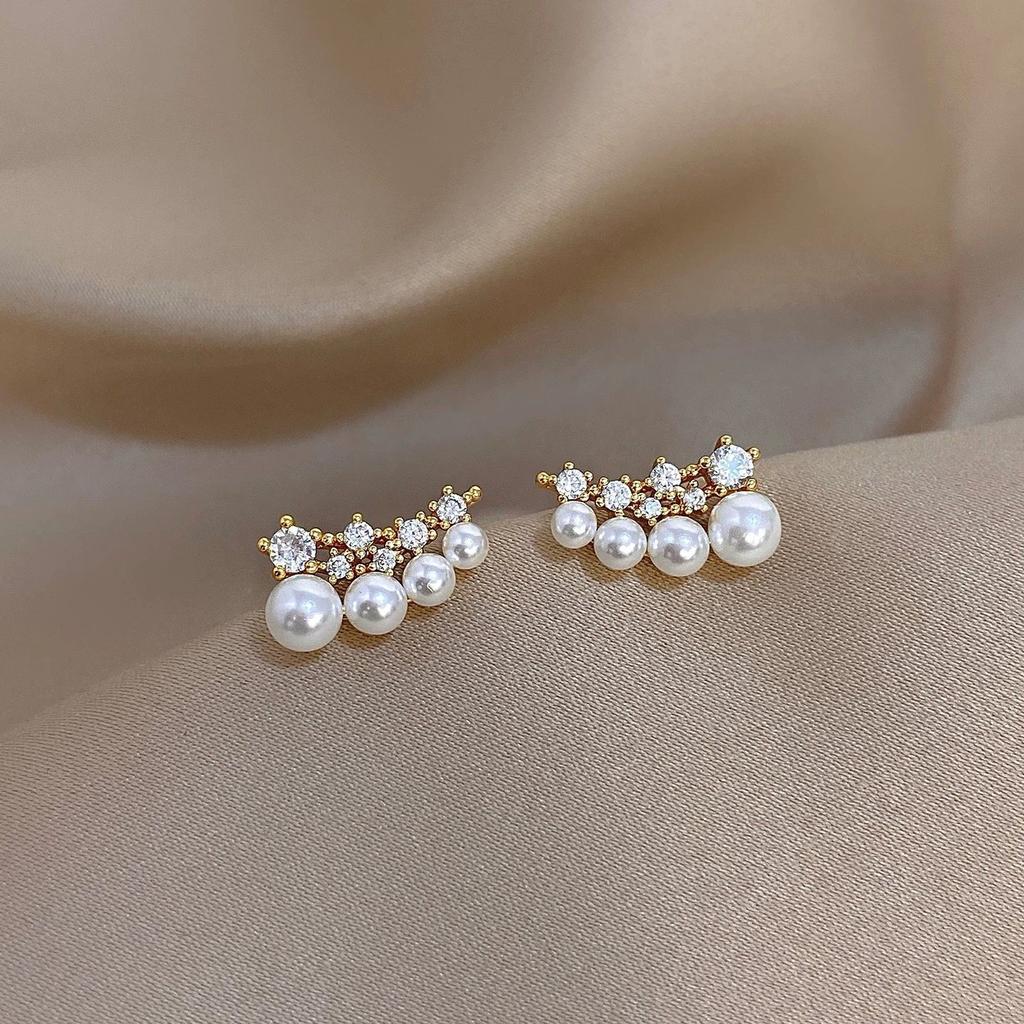 18k Electroplated Zircon Pearl Stud Earrings Exquisite Personality Versatile Earrings Light Luxury Earrings Women