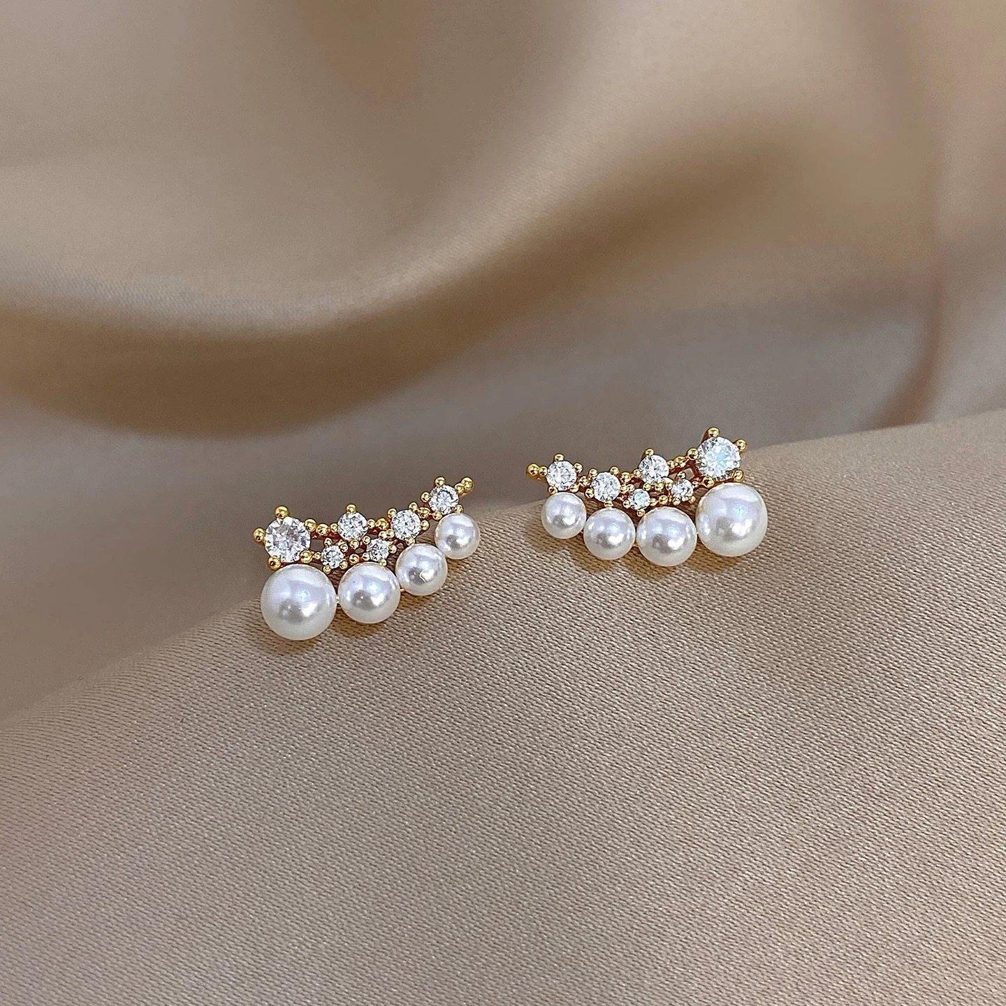 18k electroplated zircon pearl stud earrings exquisite personality versatile earrings light luxury earrings women