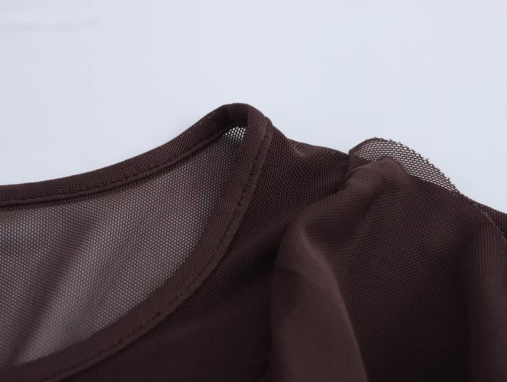 2025 Spring Women's European & American Style Round Neck Dress with Layered Decoration and Long Sleeves