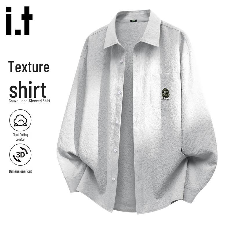 Fingercroxx IT Men s Retro Textured Long-Sleeve Shirt L