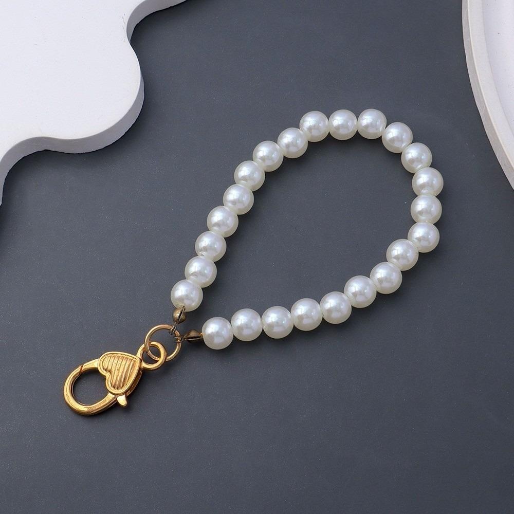 Faux Pearl Material Beaded Phone Lanyards Simple Beaded Design Key Ring Pendants Car Key Accessory