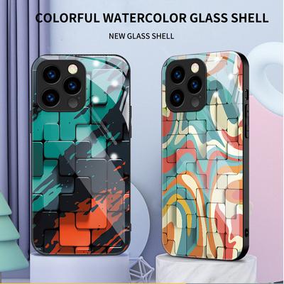 Gehärtetes Glas Gehäuse 3D Farbig Bedruckte Schutzhülle TPU Weiche Hülle Schale für iPhone Samsung