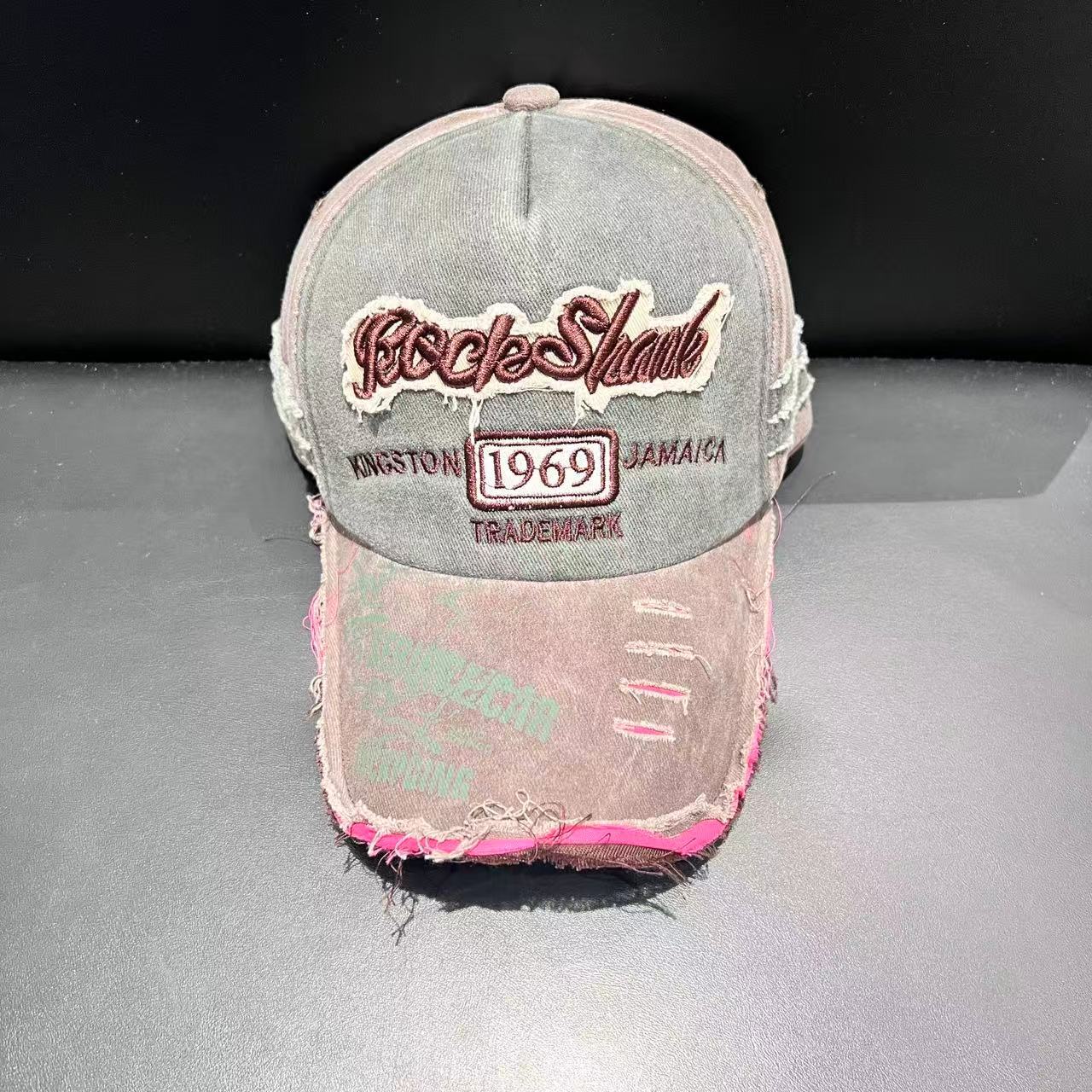 1969 Retro Washed Distressed Letter Embroidery Ripped PVC Snapback Cap Breathable Waterproof Adjustable Trendy Unisex Adjustable