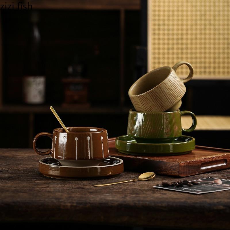 Vintage Coffee Cup and Plate Set Afternoon Tea Mug Latte Cups Water Cup Breakfast Cups Beverage Mug Coffee Mugs Drinkware