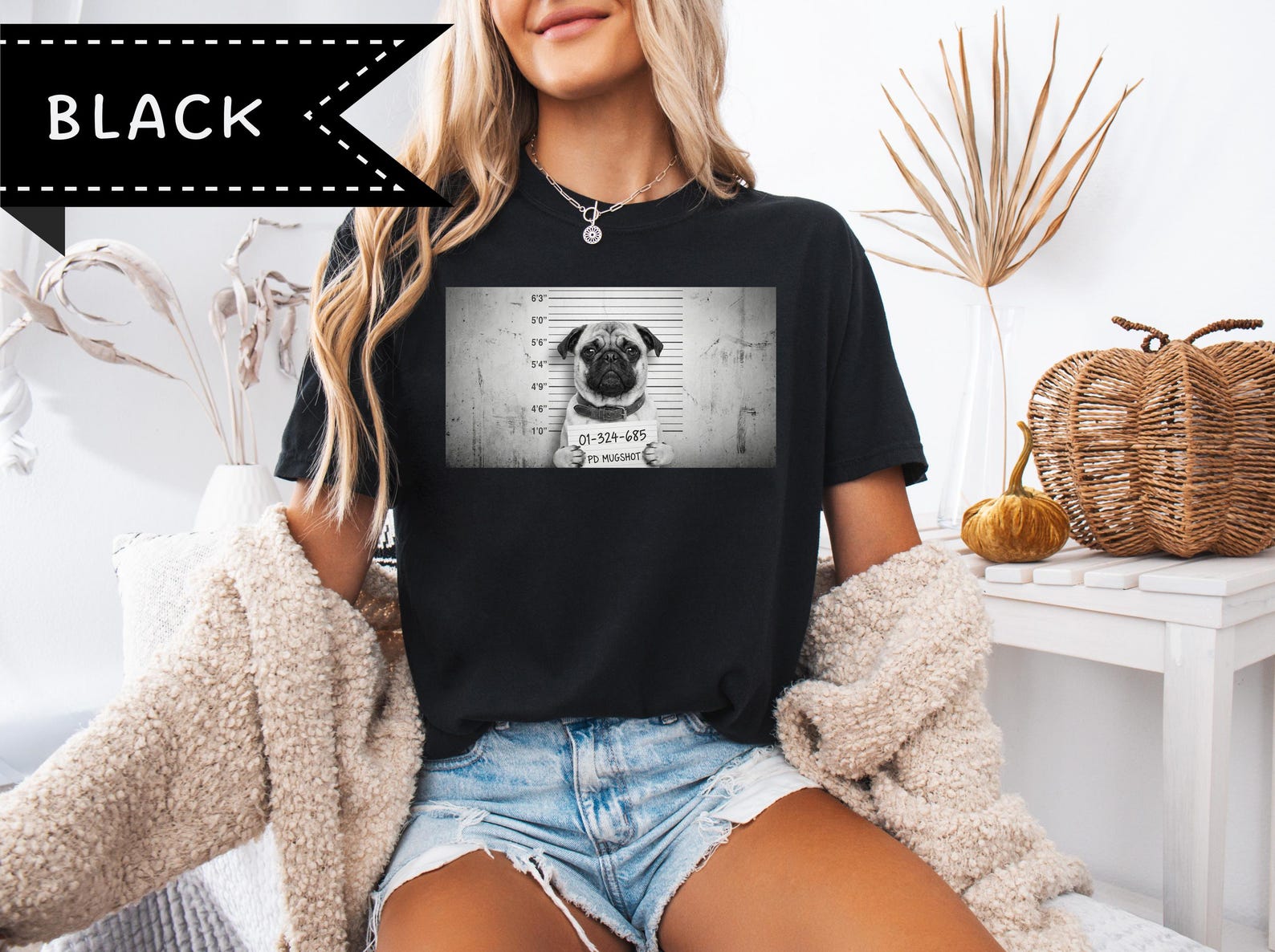 Pug Mugshot T Shit, Funny Gift, Gift for Dog Lovers, Gift for Men, Dog Meme Shirt, Rizz Em With The Tism, Women S