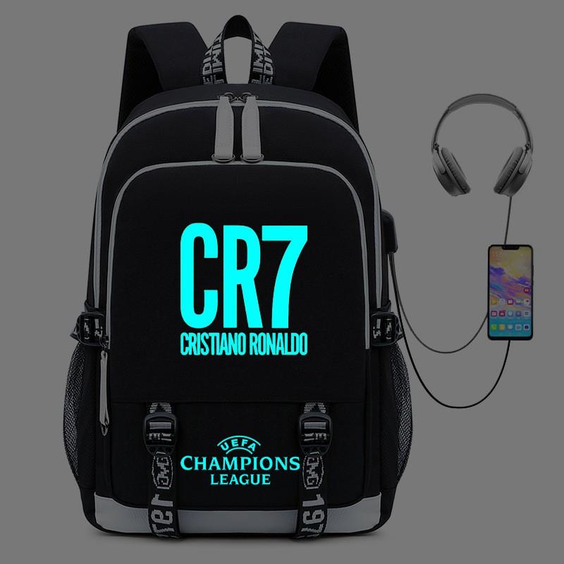 Cristiano Ronaldo Licensed Backpack With USB Charging Port Glow-in-the-Dark Design Lightweight School Outdoor Bag Teens