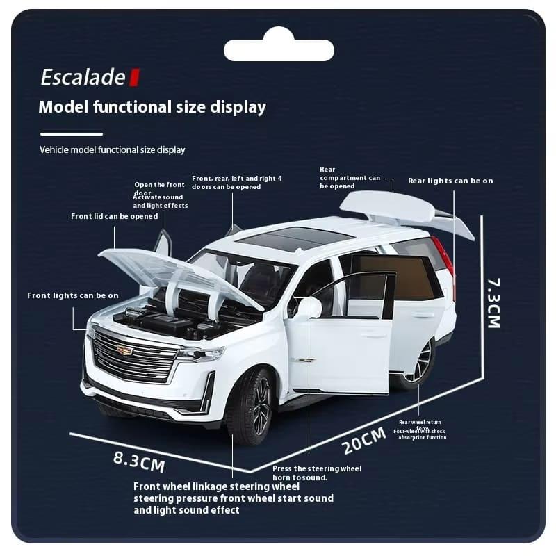 1:24 Cadillac Escalade SUV Alloy Car Die-cast Metal Model Business Car Sound and Light Desktop Collection Decoration Gift Boy Display Ornaments